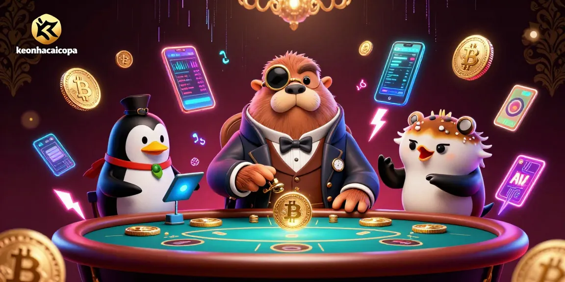 Engage in poker with a jolly walrus and penguin dealer showcased in keonhacaicopa's vibrant casino scene.
