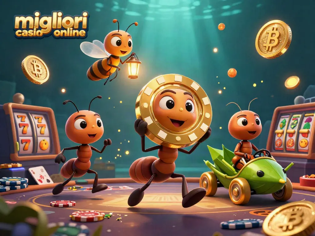 Scopri i migliori casino online con questa vivace illustrazione 3D di personaggi in azione.