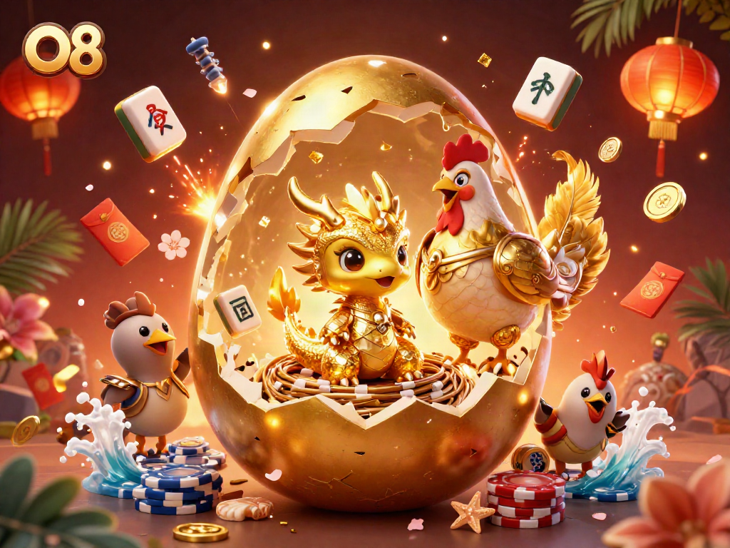 Join the excitement at O8 as the golden dragon triumphs over poker chips in a dazzling casino scene.