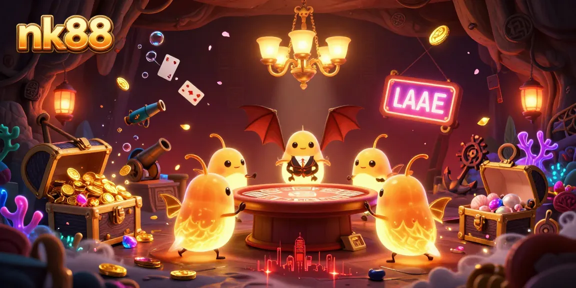 Immerse in nk88's enchanting casino scene as glowworms illuminate the action with bioluminescent tails and playful elements.