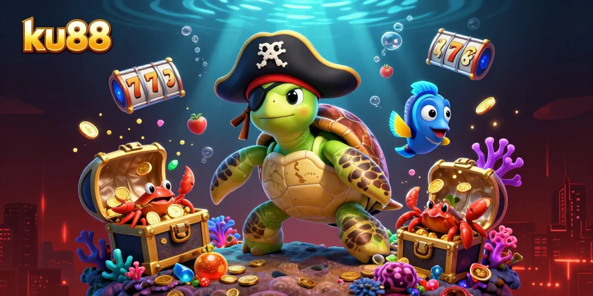 ku88 showcases an exciting underwater casino scene with pirate characters, treasure, and slot elements.