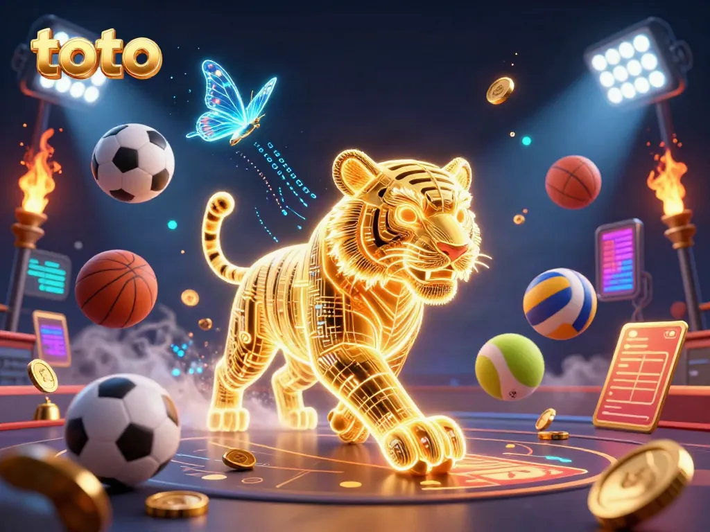 Experience the vibrant energy of toto with a golden tiger and holographic butterflies in a dynamic casino scene.
