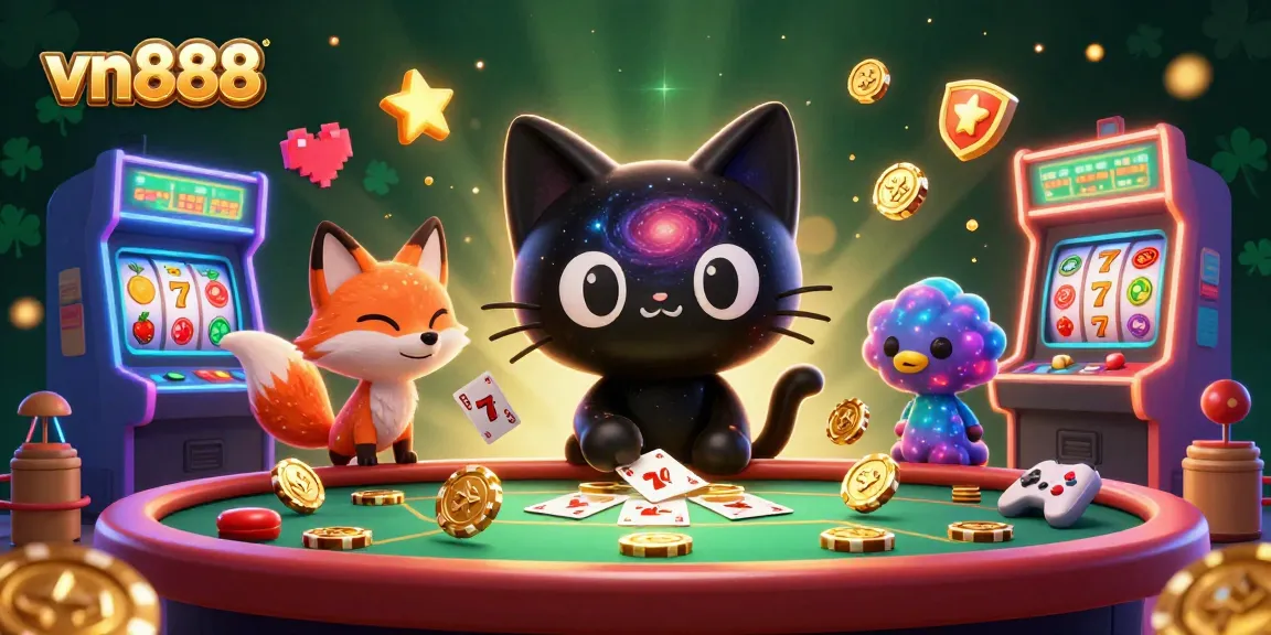 Engage with vn888 as a cosmic cat pulls in chips at a vibrant casino table.