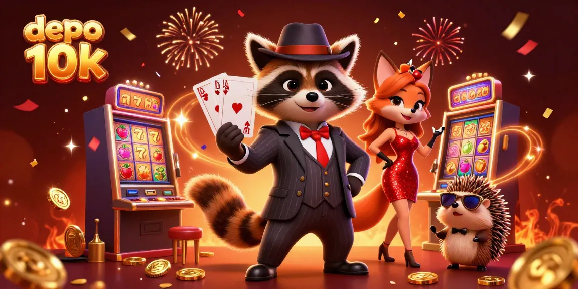 Experience thrilling jackpots with depo 10k at a vibrant casino atmosphere, filled with playful characters and exciting slots.