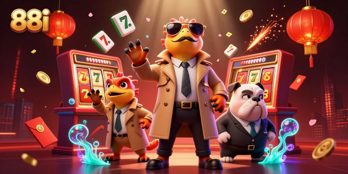 Engage with 88i's vibrant casino atmosphere as three raptors in disguise attempt entry, surrounded by dynamic gaming elements.