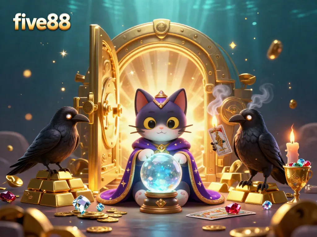 Experience exhilarating gameplay at five88 with a magical, vibrant 3D casino illustration, showcasing thrilling elements.