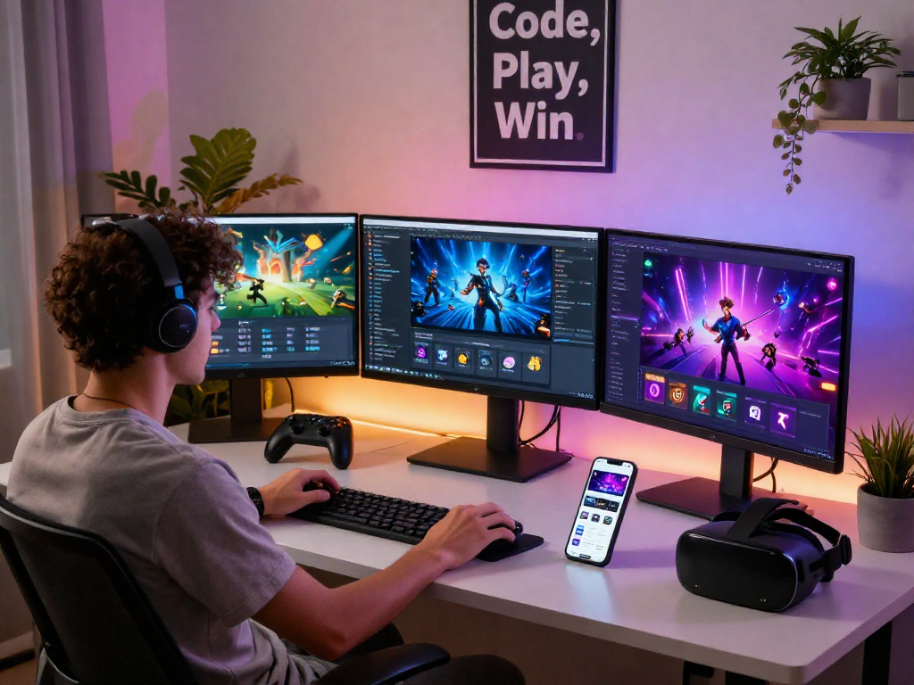 Gambling app development workspace showcasing http://oxbet-app.com with vibrant game graphics and coding setup.