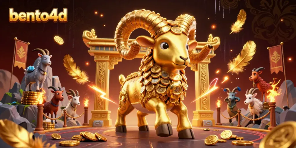 Engage with the thrilling bento4d gaming experience featuring a golden ram charging into a casino arena.
