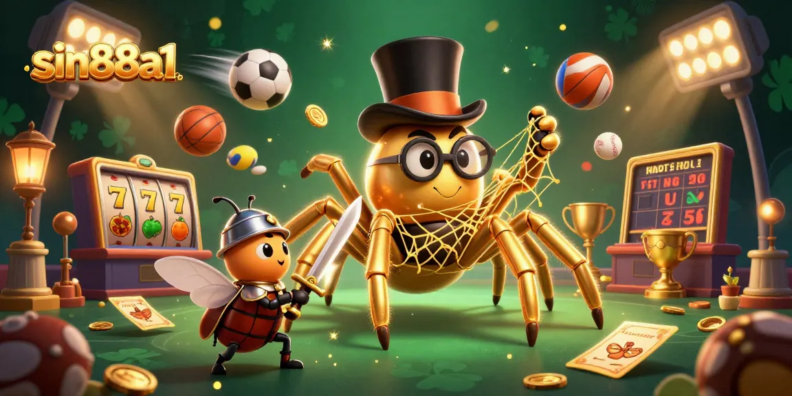 sin88a1 showcases a giant golden tarantula weaving thrilling casino webs in an engaging 3D scene.