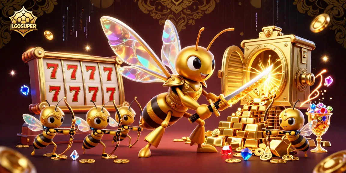 Engage with LGOSUPER's thrilling jackpot slots experience illustrated in a vibrant 3D scene.