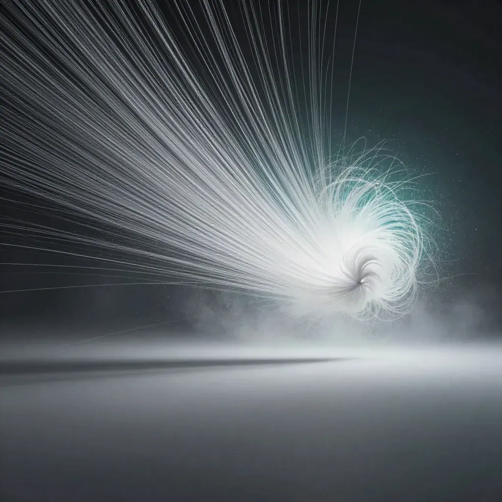 Silver filaments bloom in graphite haze with an open lower third for headline copy.