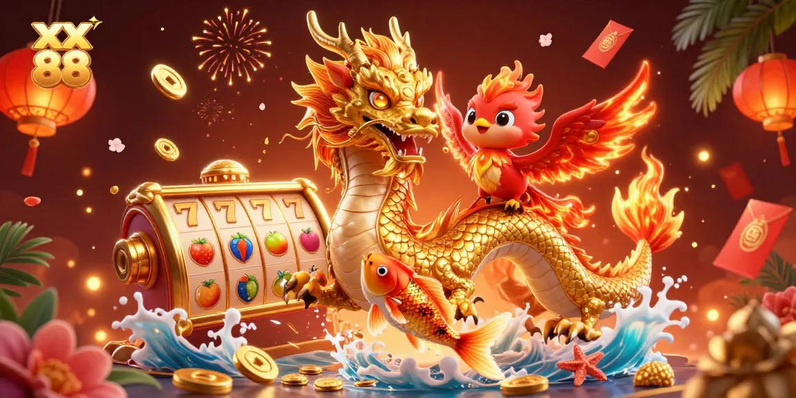Experience thrilling luck with xx 88 as the golden dragon and phoenix soar over slot reels.