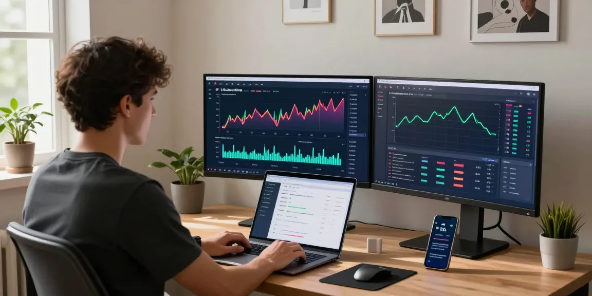 User engaging with the Kyber-Swap interface in a modern home office, showcasing a productive DeFi trading environment.