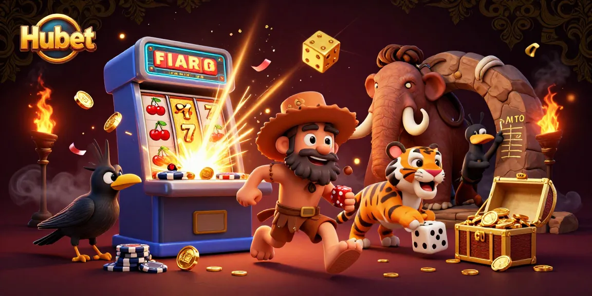 Hubet engages players with thrilling casino action in a dynamic 3D illustration of a prehistoric gaming world.