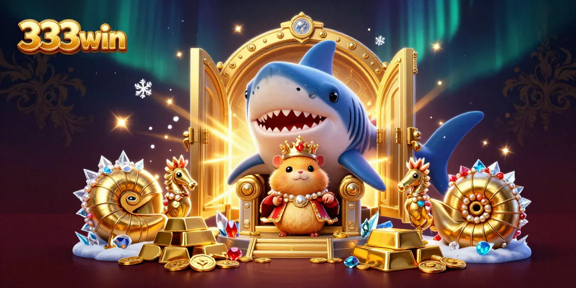 Experience immersive fun with 333win, where the golden hamster king rules a sea of treasures in a dynamic 3D illustration.