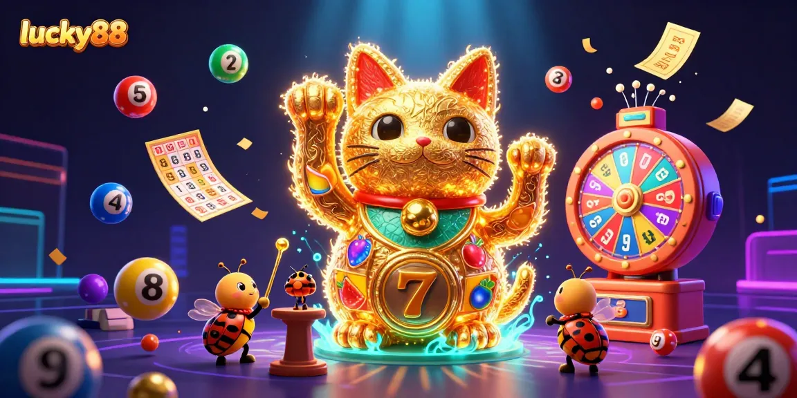 Experience thrilling wins at lucky88 with a scene of vibrant slot symbols and exciting game elements.