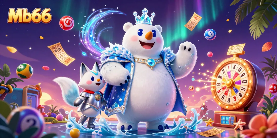 Experience thrilling wins with Mb66's vibrant lottery and casino elements in a dazzling scene.