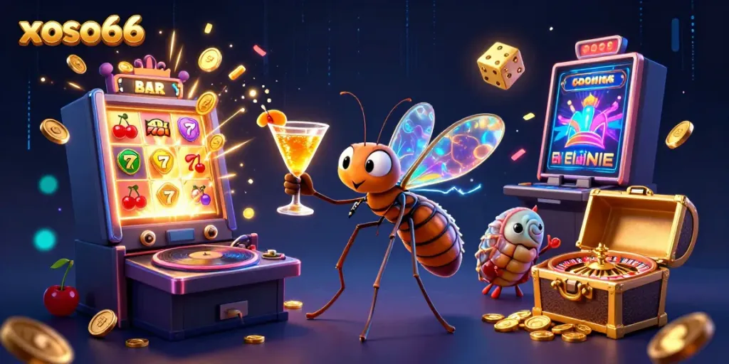 Experience the thrill of xoso66 with a lively 3D casino scene featuring vibrant characters and dynamic elements.