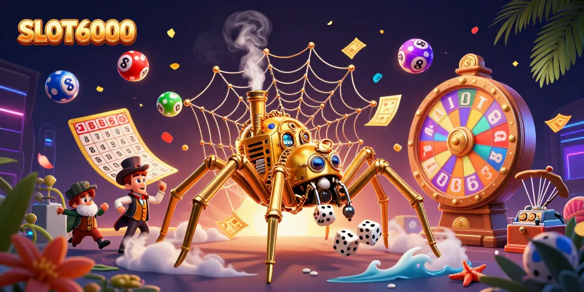 SLOT6000 offers thrilling gaming experiences showcased in an ultra-detailed casino scene featuring unique characters and exciting game elements.