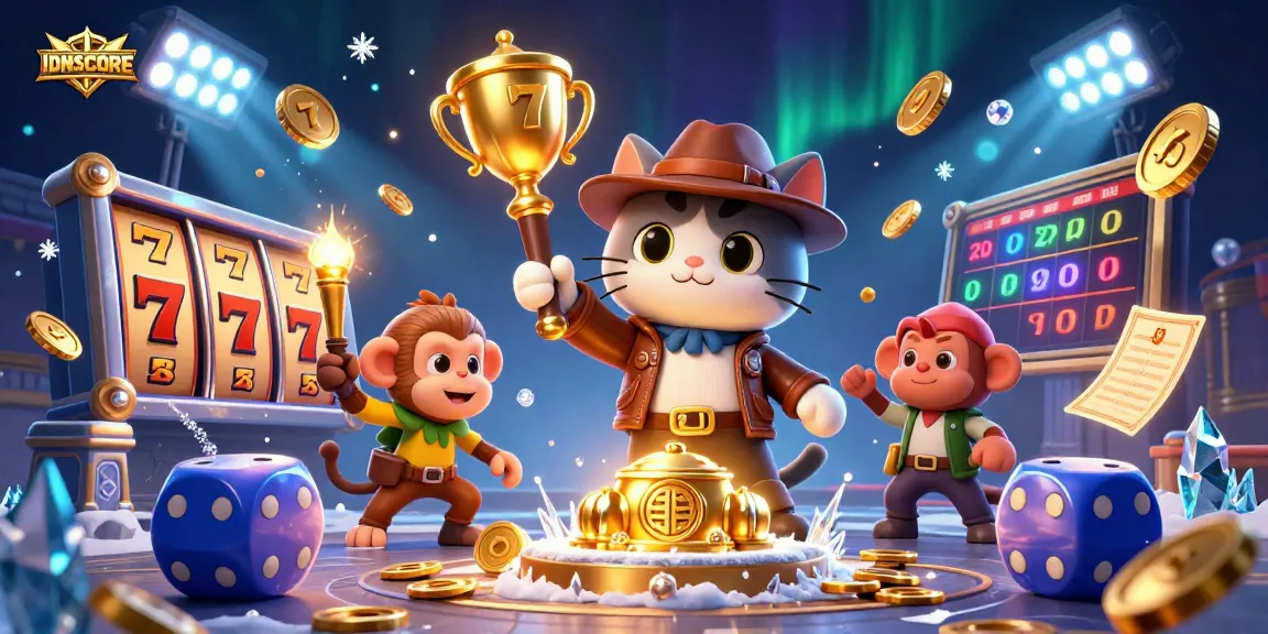 Engage with IDNSCORE's thrilling gaming experience through a dynamic casino discovery scene.