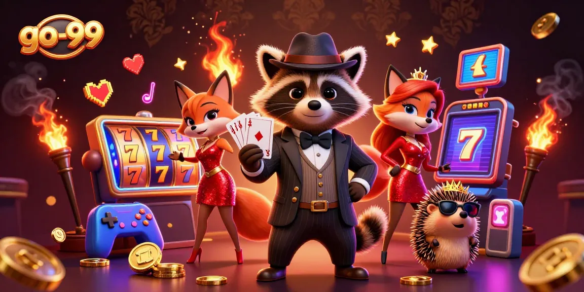 Win big with go-99's vibrant casino scene featuring characters immersed in slot gameplay.