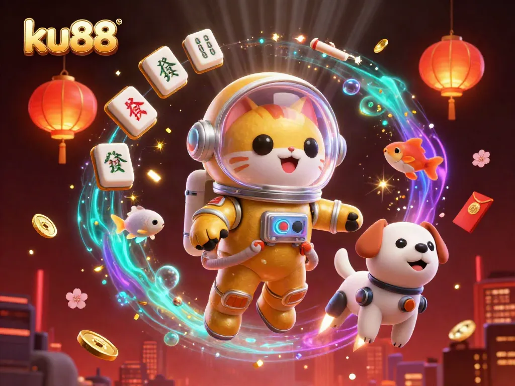 Explore thrilling gaming adventures at ku88 with dynamic scenes featuring space-themed characters.