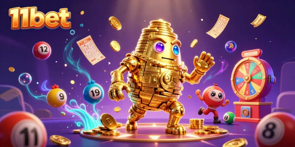 Engage with exciting gameplay at 11bet, illustrated by dynamic characters and vibrant casino game elements.