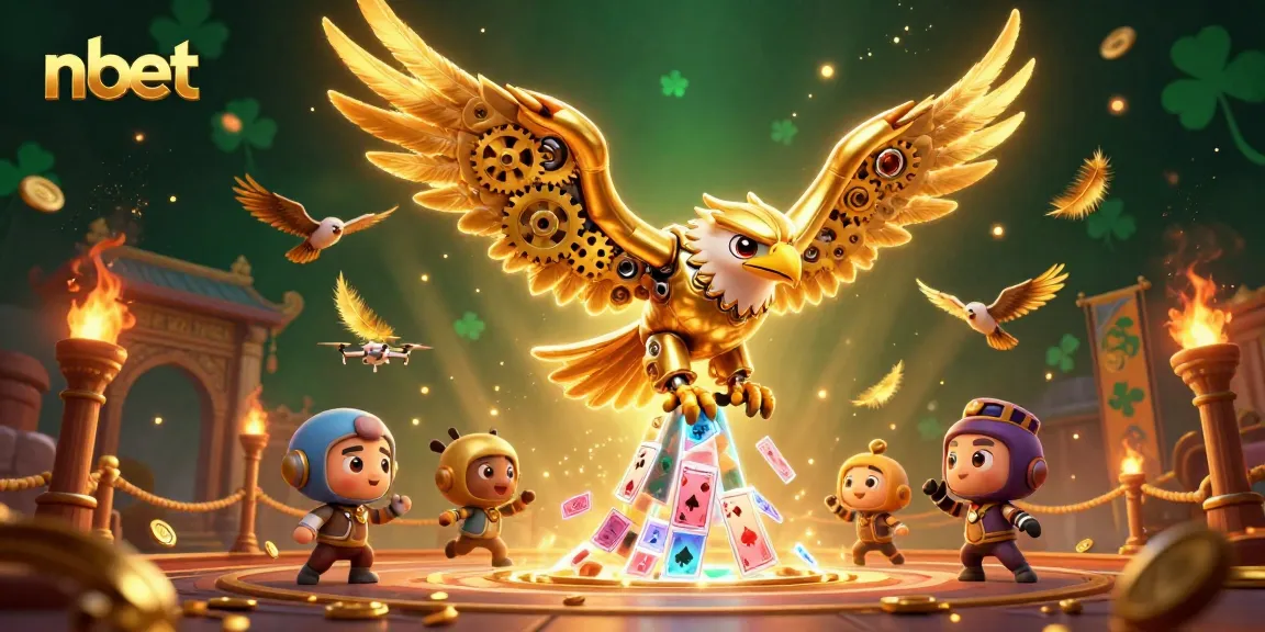 Experience nbet's thrilling 3D casino action featuring a cybernetic eagle diving through holographic cards.
