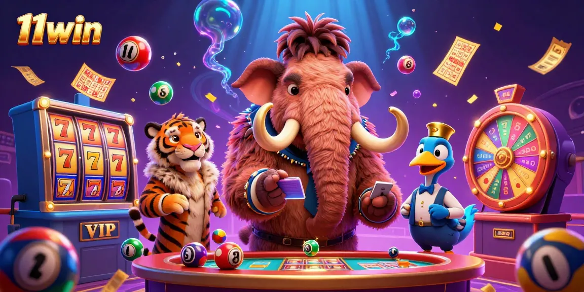 Experience the excitement of 11win with a dynamic casino scene featuring vibrant characters and games.