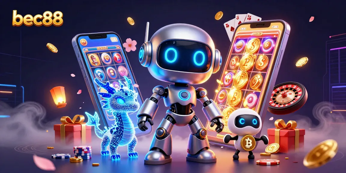 Engage with bec88's vibrant 3D casino scene showcasing thrilling gaming elements and dynamic characters.