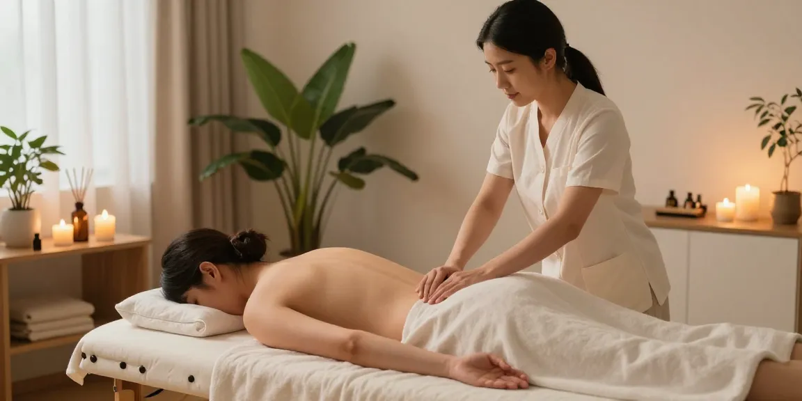 Experience a soothing 방이동출장안마 in a cozy, tranquil setting with warm lighting and calming elements.