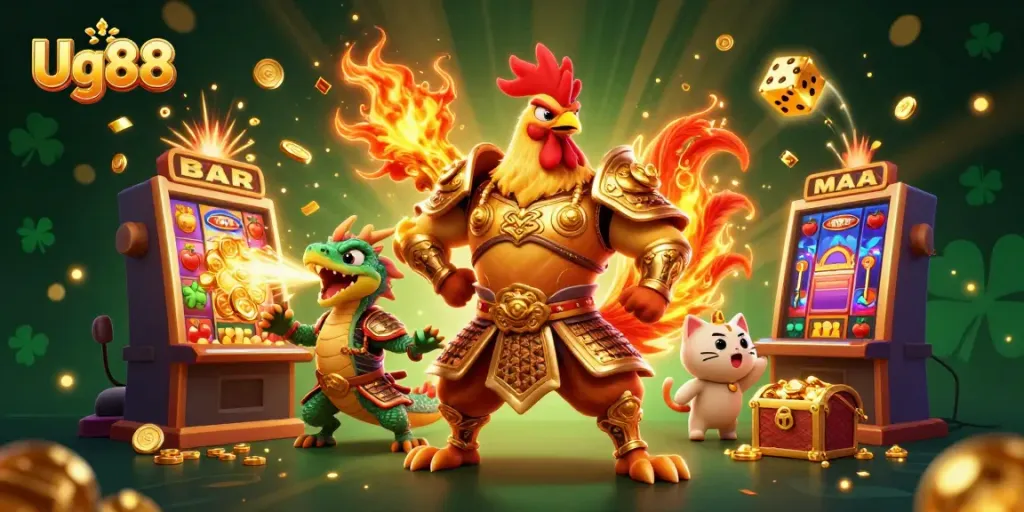 Experience exciting casino action with Ug88's vibrant warrior scene of luck and adventure.