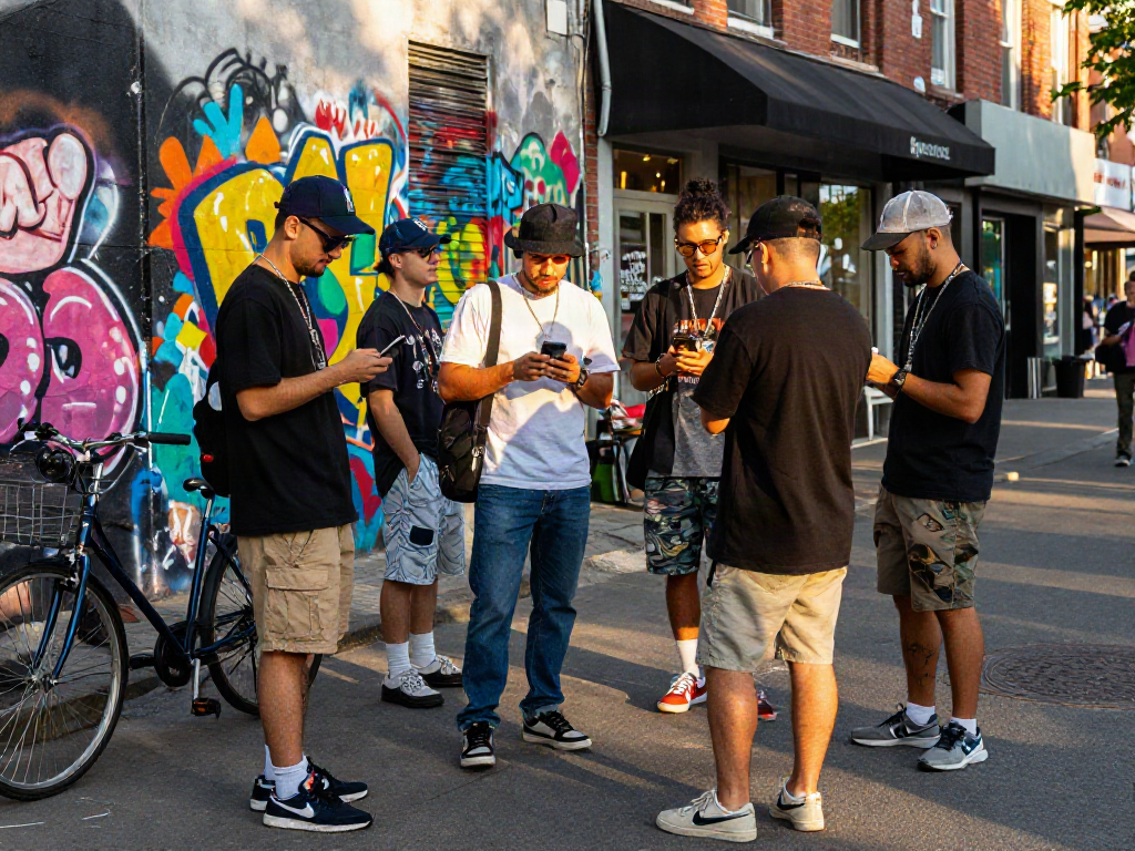 Urban fashionistas showcasing unique styles and accessories on city street, embodying the rokok88 lifestyle.