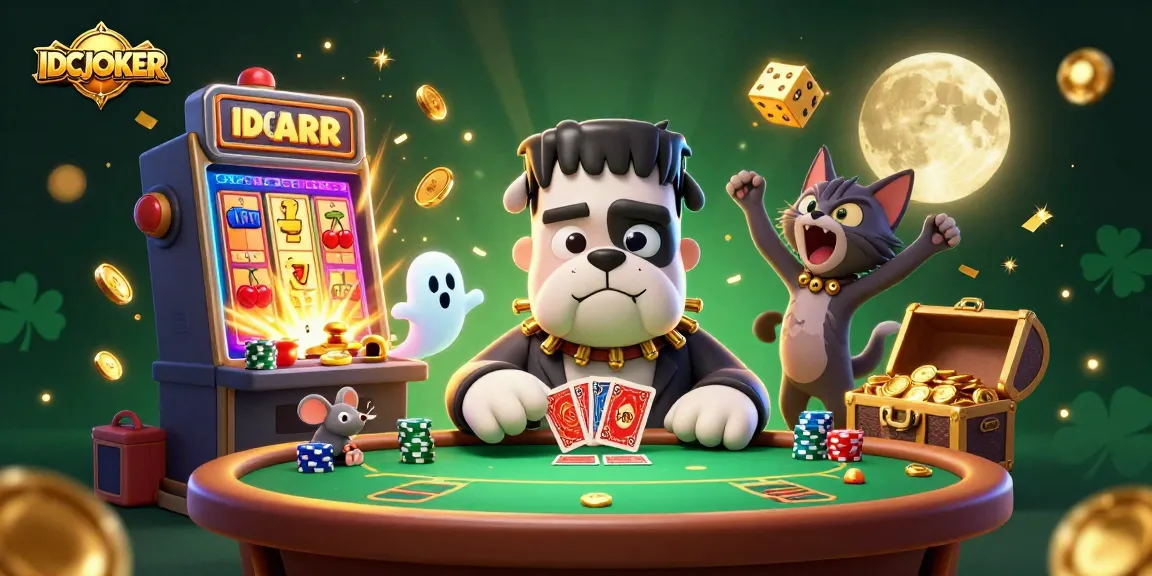 Feel the thrill as IDCJOKER's vibrant casino characters deal cards amidst gold explosions and jackpots!
