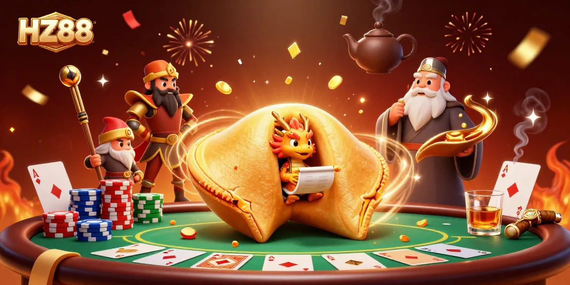 Engage in thrilling casino action with HZ88 as a wise dragon reveals fortunes in a vibrant gaming scene.