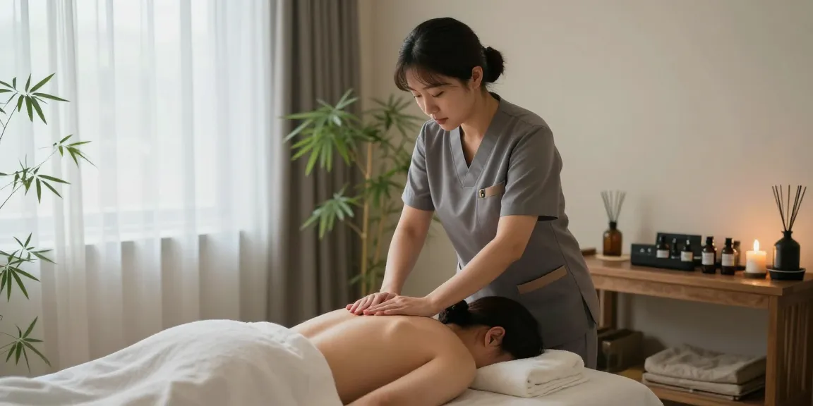 Experience the benefits of 김포출장마사지 in a peaceful therapy room with calming plants and soothing light.