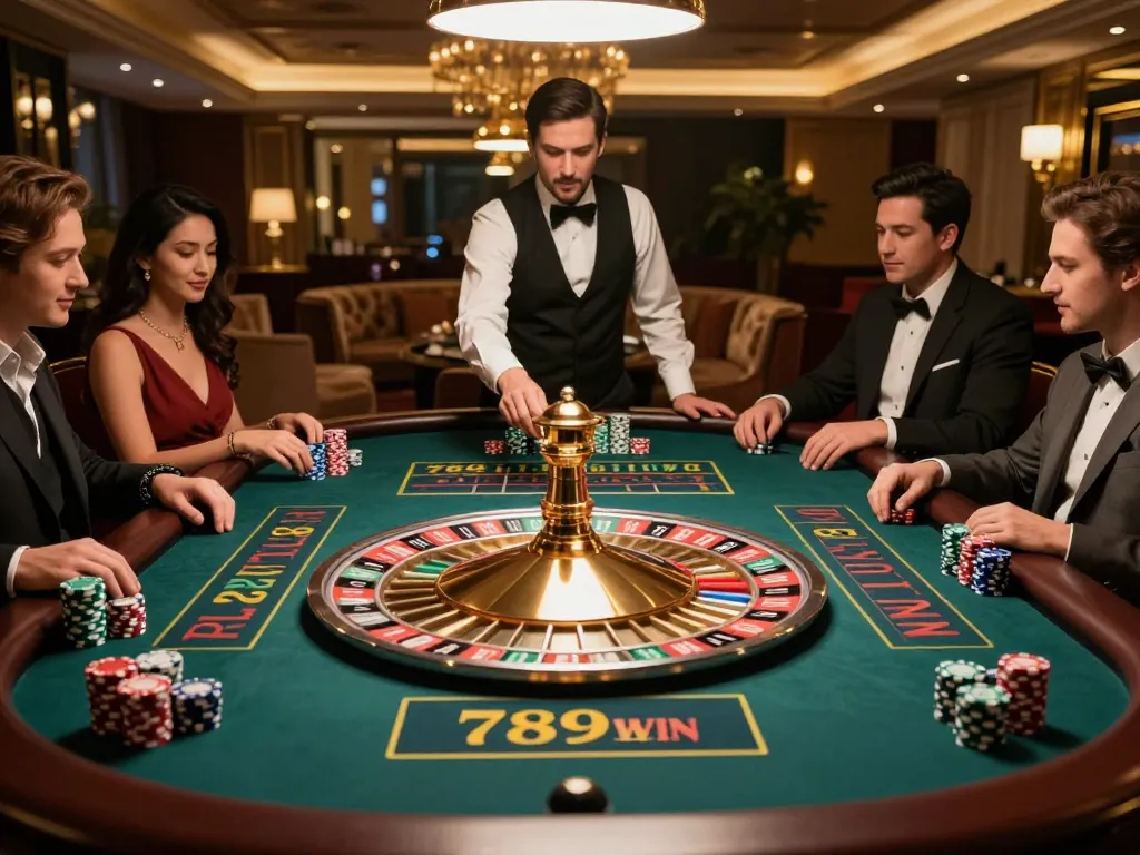 A lively roulette game scene illustrating players engaged in betting at 789 WIN casino.