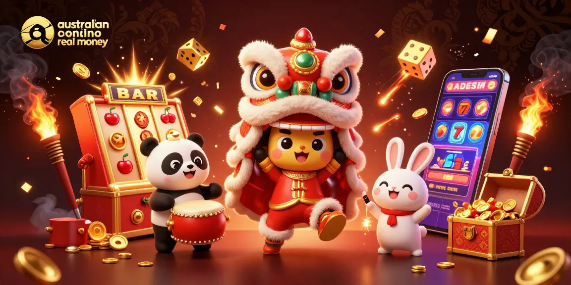 Spin and win at the australian online casino real money with festive characters celebrating.