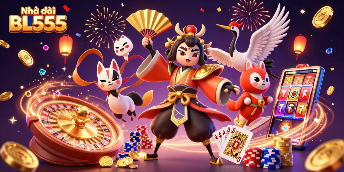 Engage in thrilling gameplay at Nhà cái BL555 with vibrant casino characters and dynamic game elements.