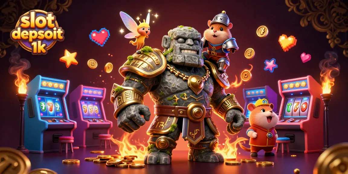 Experience the thrills of slot depsoit 1k with vibrant characters and casino gaming icons in this dynamic illustration.