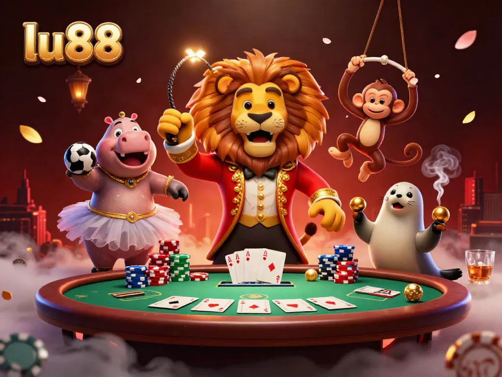 Experience thrilling action at LU88 with a vibrant circus-themed casino scene featuring lively characters and exciting game elements.