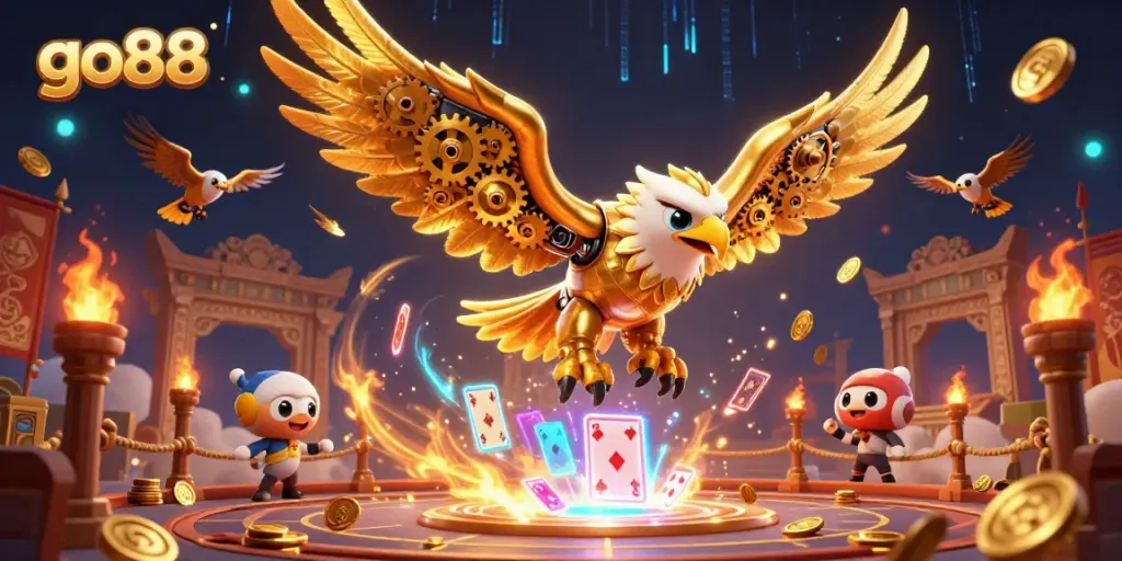 Experience the thrill of gaming with go88's dynamic casino illustration featuring a cybernetic eagle.