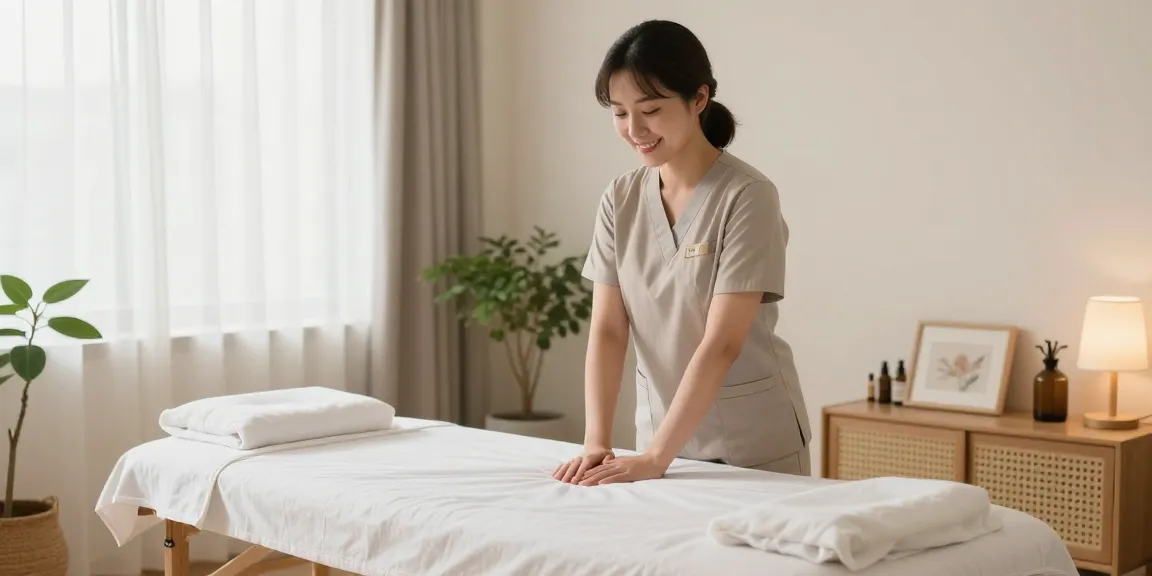 Experience 화곡동출장마사지 in a calming home setting with a young therapist ready to provide relaxation.