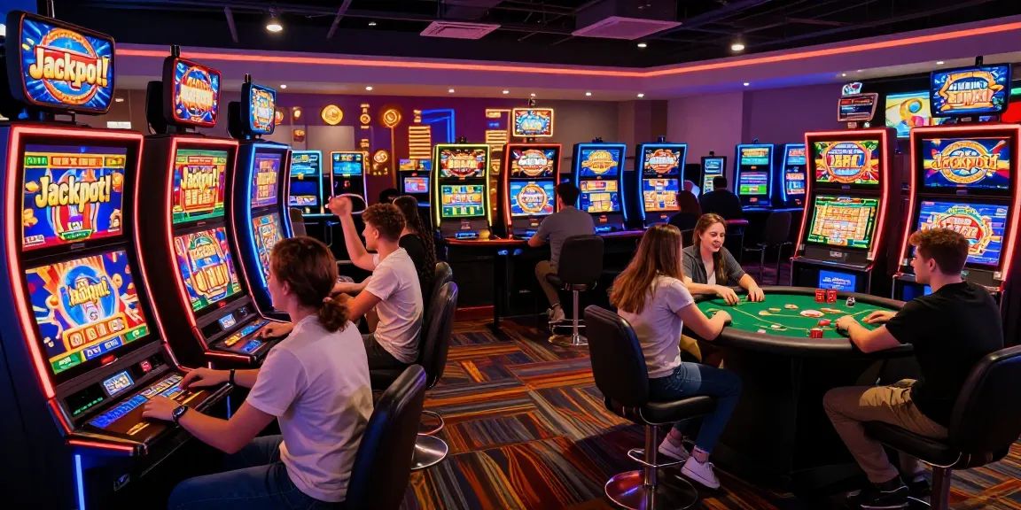 Experience the excitement of Link Slot Gacor Kartupoker in a vibrant online casino setting filled with players celebrating wins.