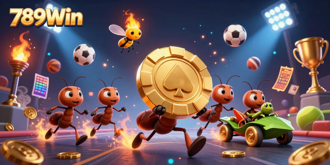 Experience thrilling gaming action with 789Win's vibrant casino scene featuring playful ants!