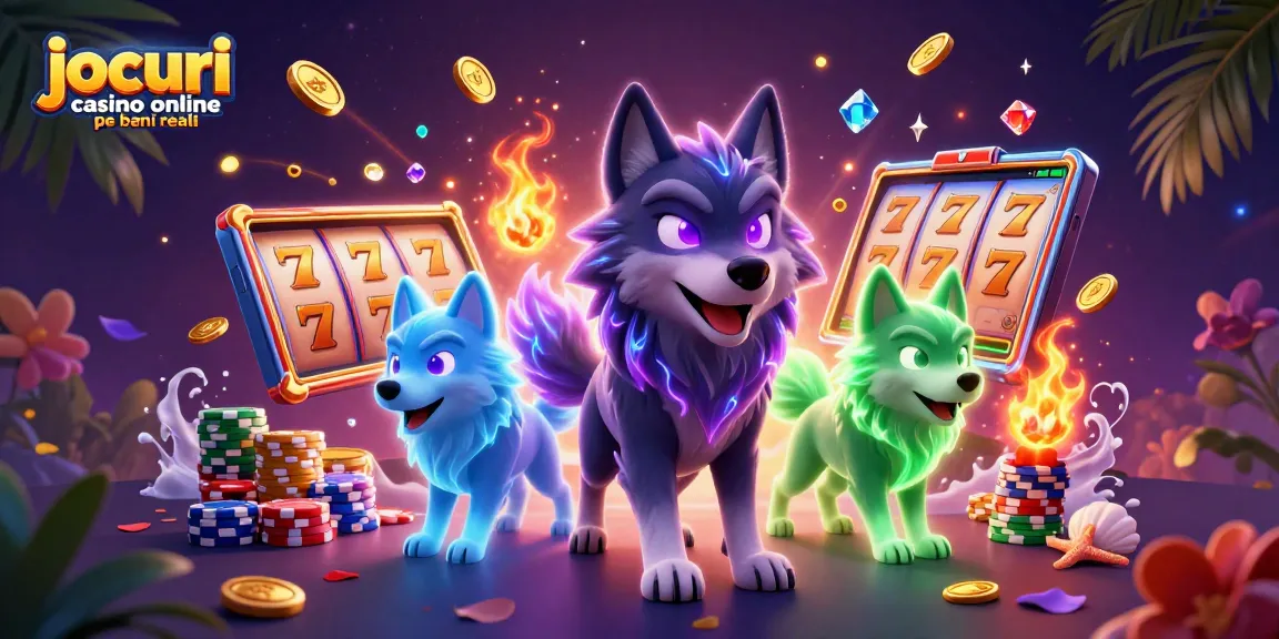 Joacă jocuri casino online pe bani reali cu liderul lupului și simboluri strălucitoare.