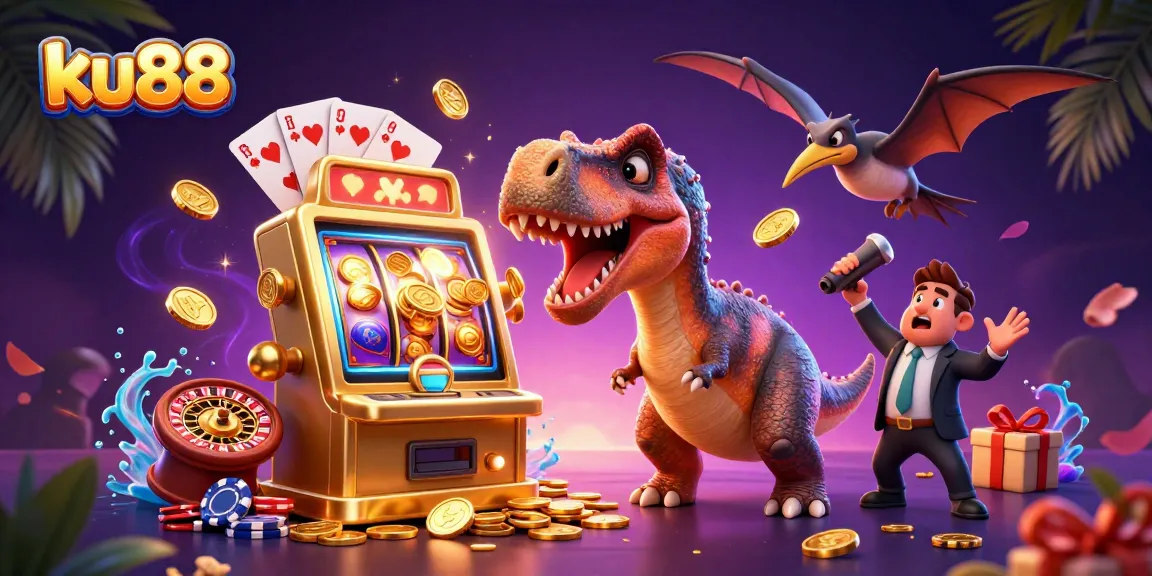 ku88 brings exciting wins as the pachycephalosaurus hits the jackpot in this lively casino scene.
