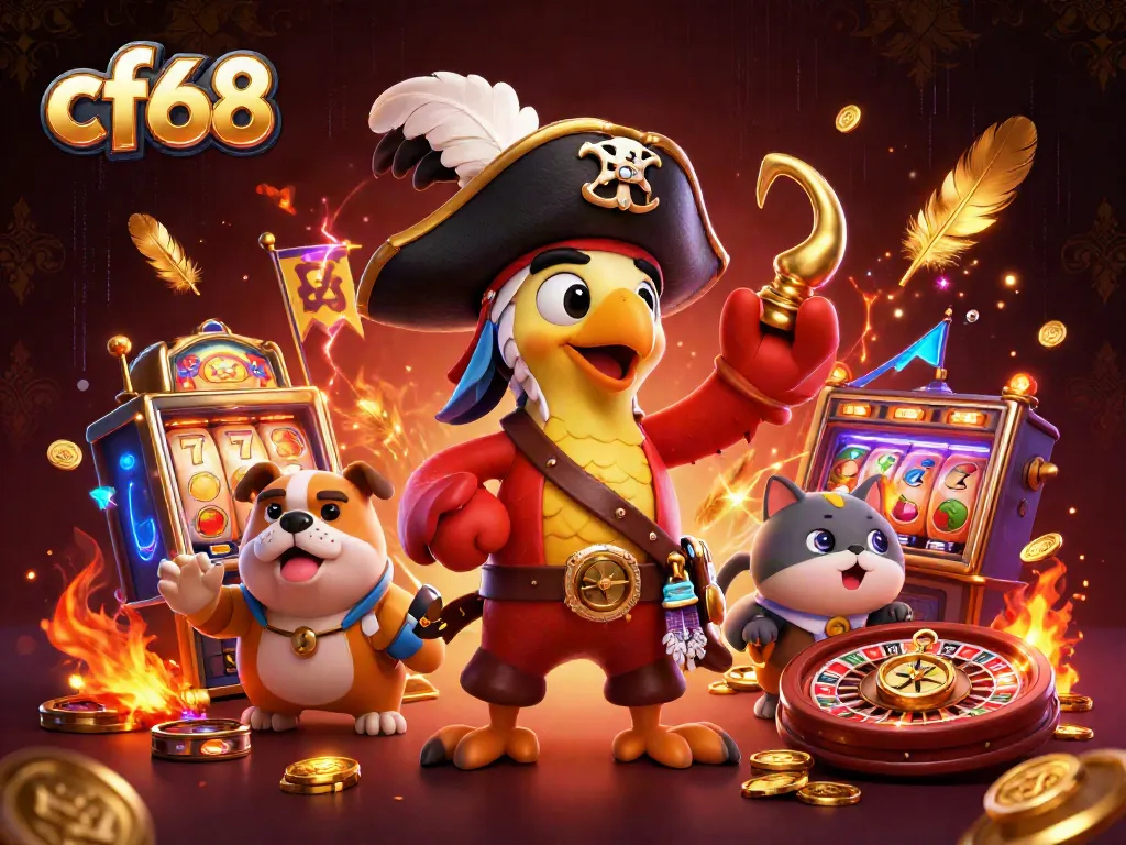 cf68 engages players in a lively casino scene with vibrant slots and adventurous characters