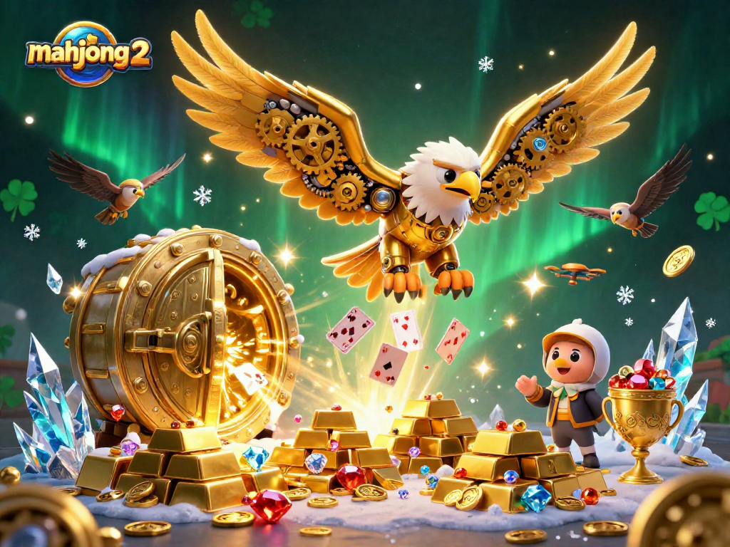 Engage with mahjong 2's rich gaming experience featuring a golden eagle amidst dynamic casino elements.
