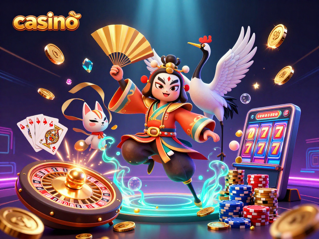 Experience the thrill of casino gaming with this vibrant kabuki warrior scene.